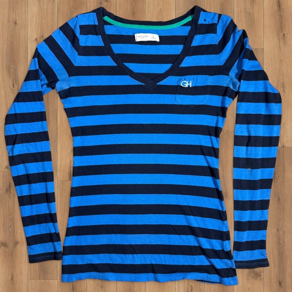 Gilly Hicks Blue Stripe V Neck Long Sleeve Top Sydney Size S